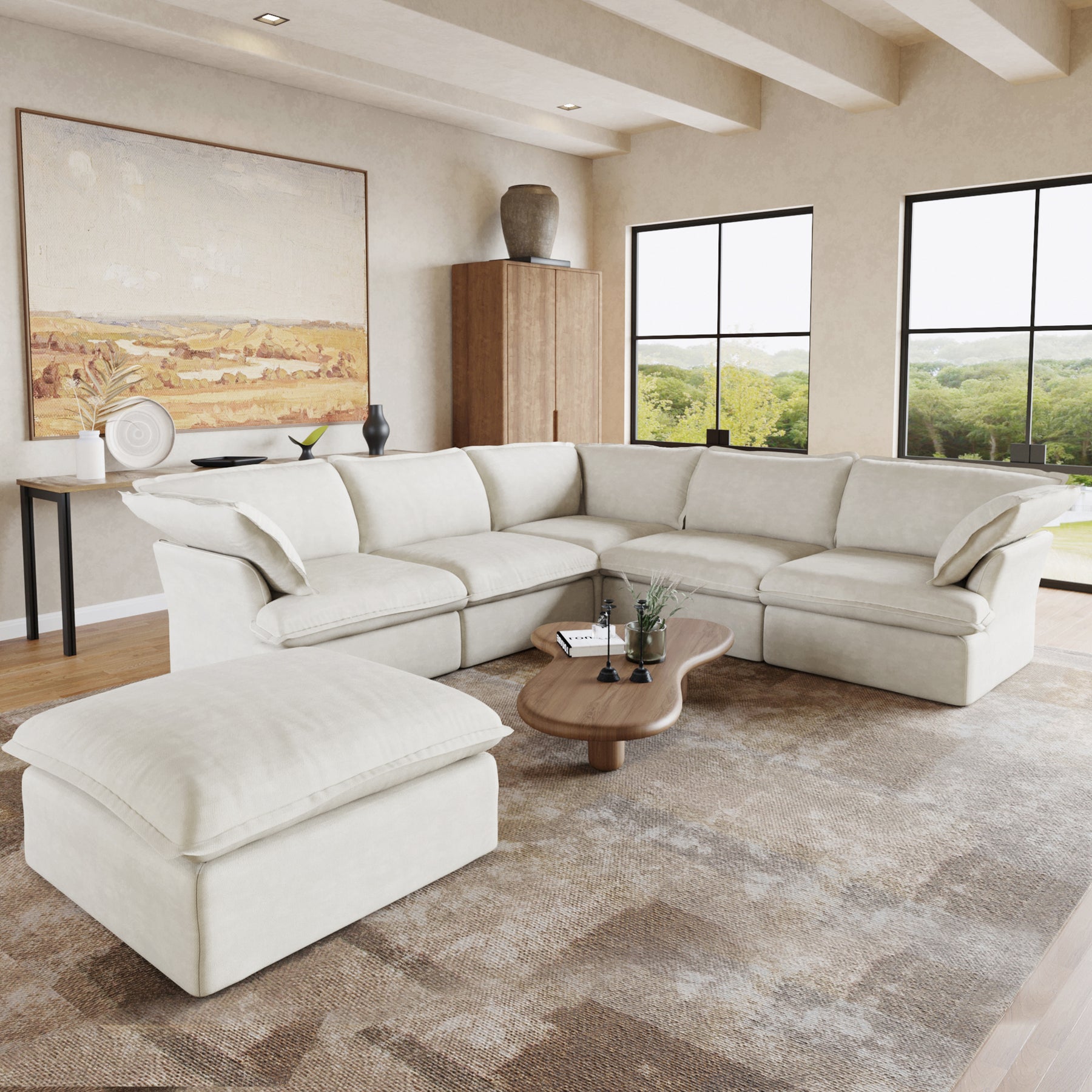 White Cove modular lounge sofa arranged in an L shape with ottoman