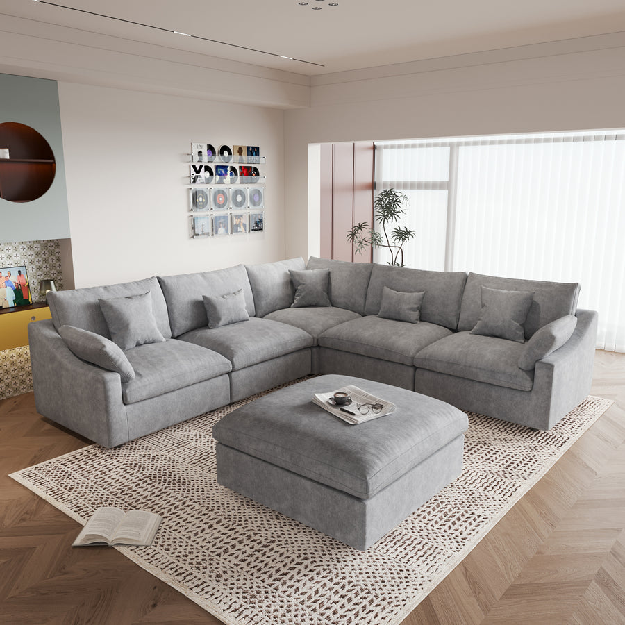 Modwell Corner Haven with ottoman in light grey