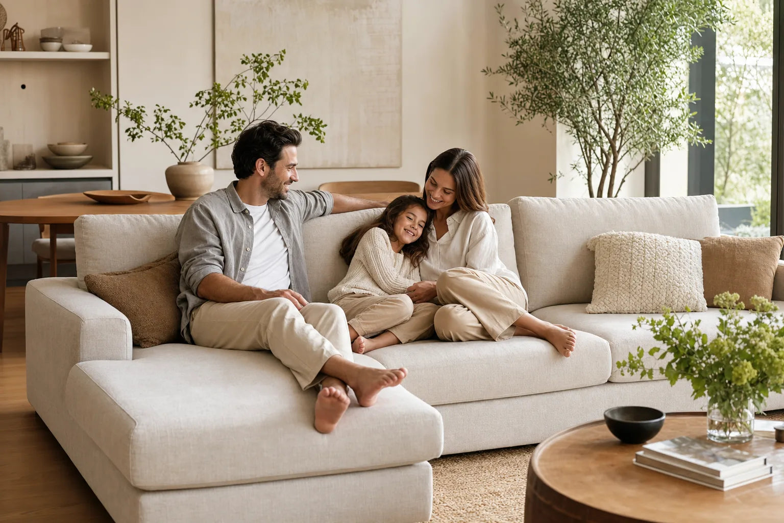 Family sharing a relaxed moment on a SensSpace sofa