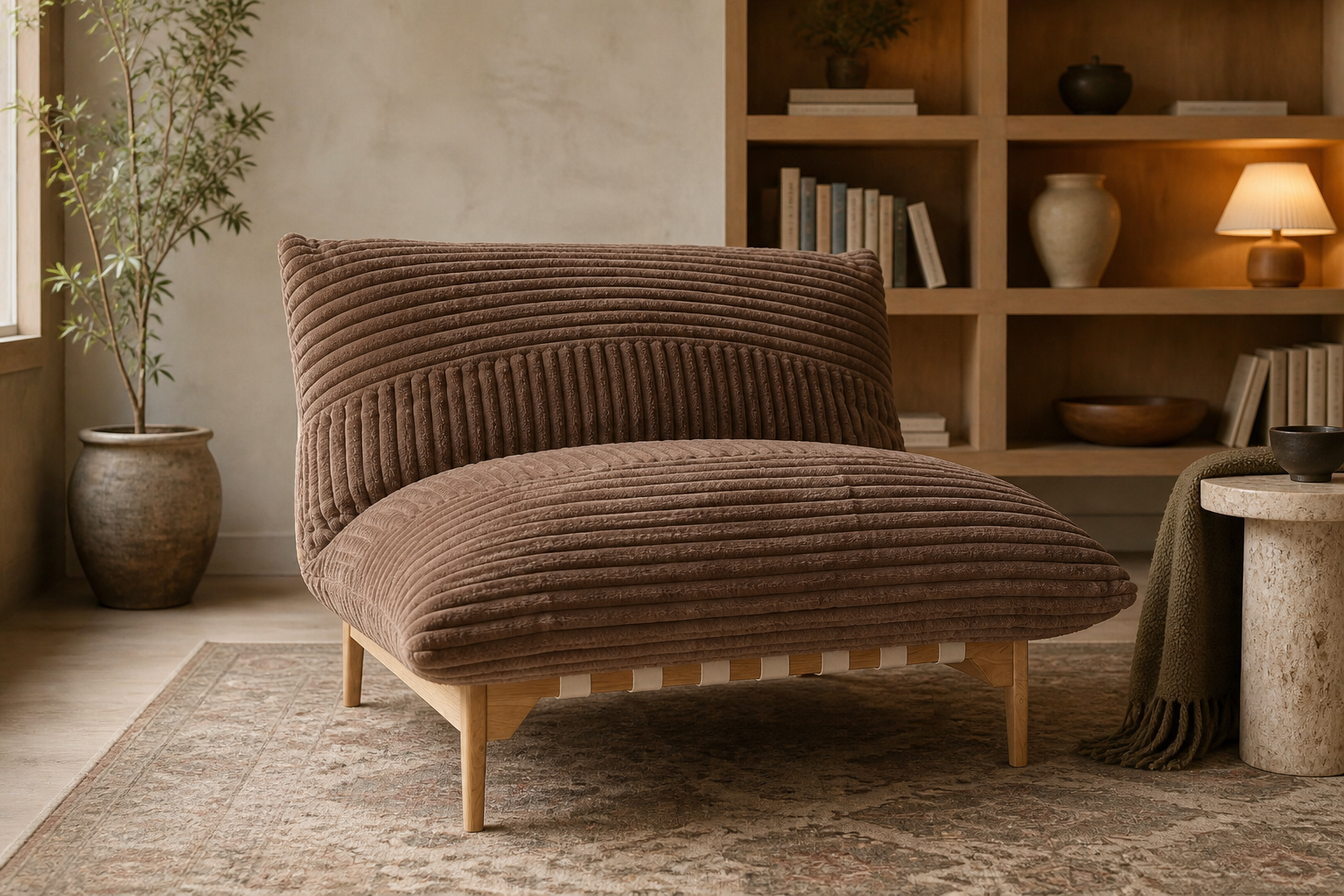 Luma accent chair styled in a warm modern interior