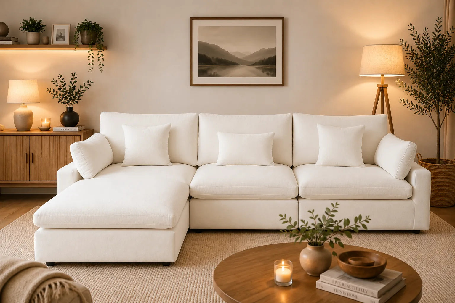 Warm modern living room with a SensSpace sofa