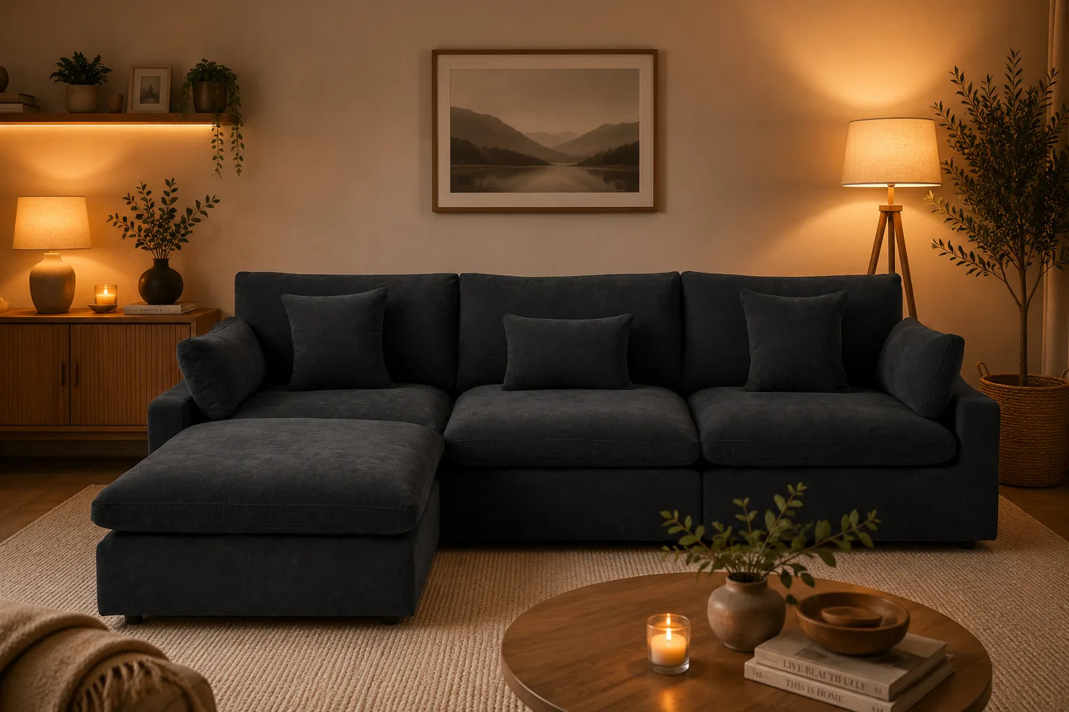 Black modular sofa set
