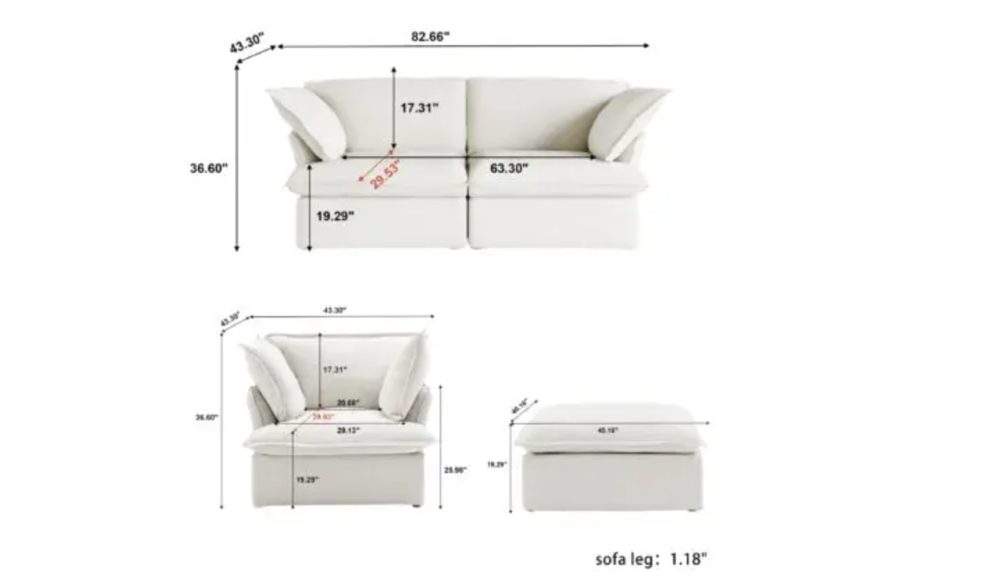 MH-SF120 2+1 sofa dimensions