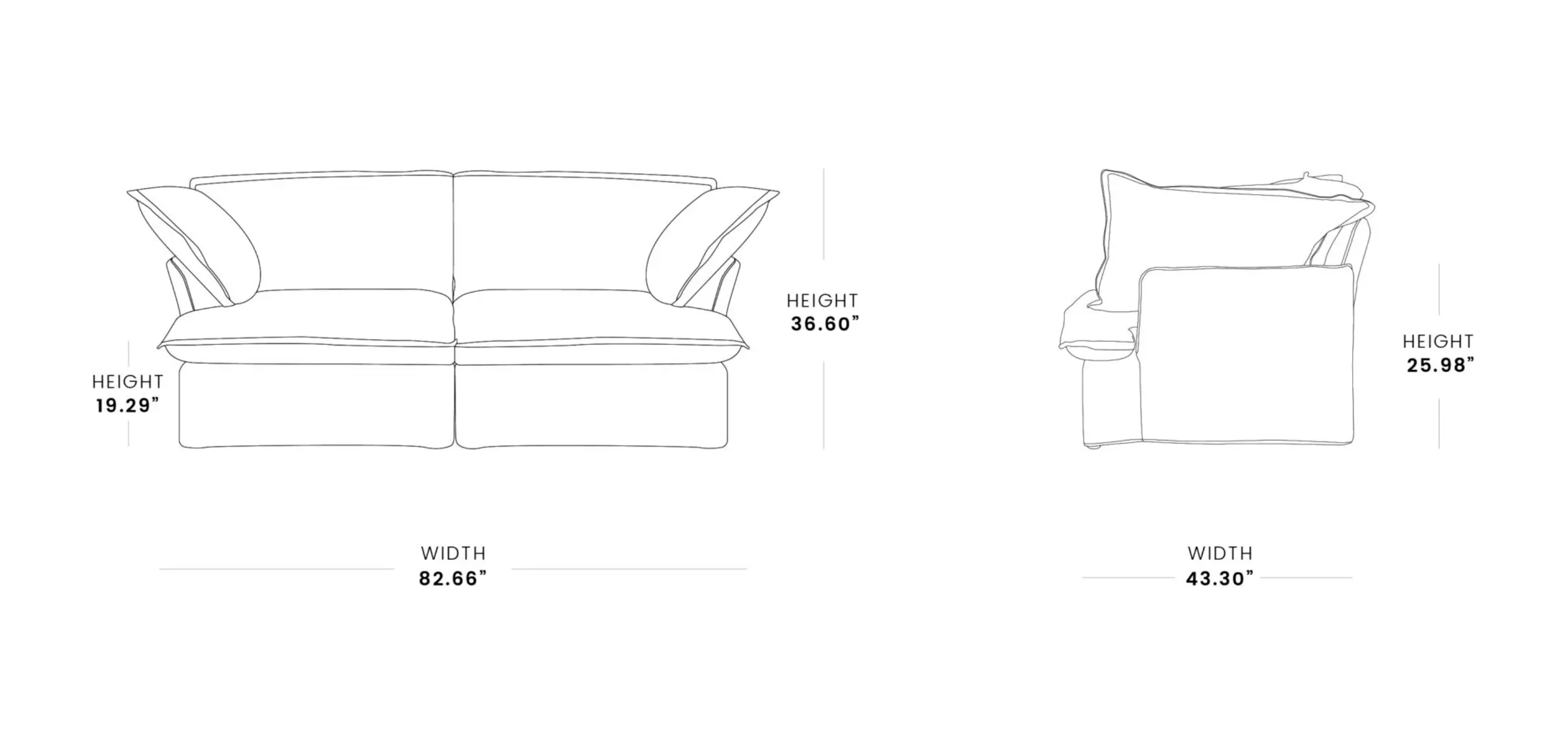 MH-SF120 2 seat sofa dimensions
