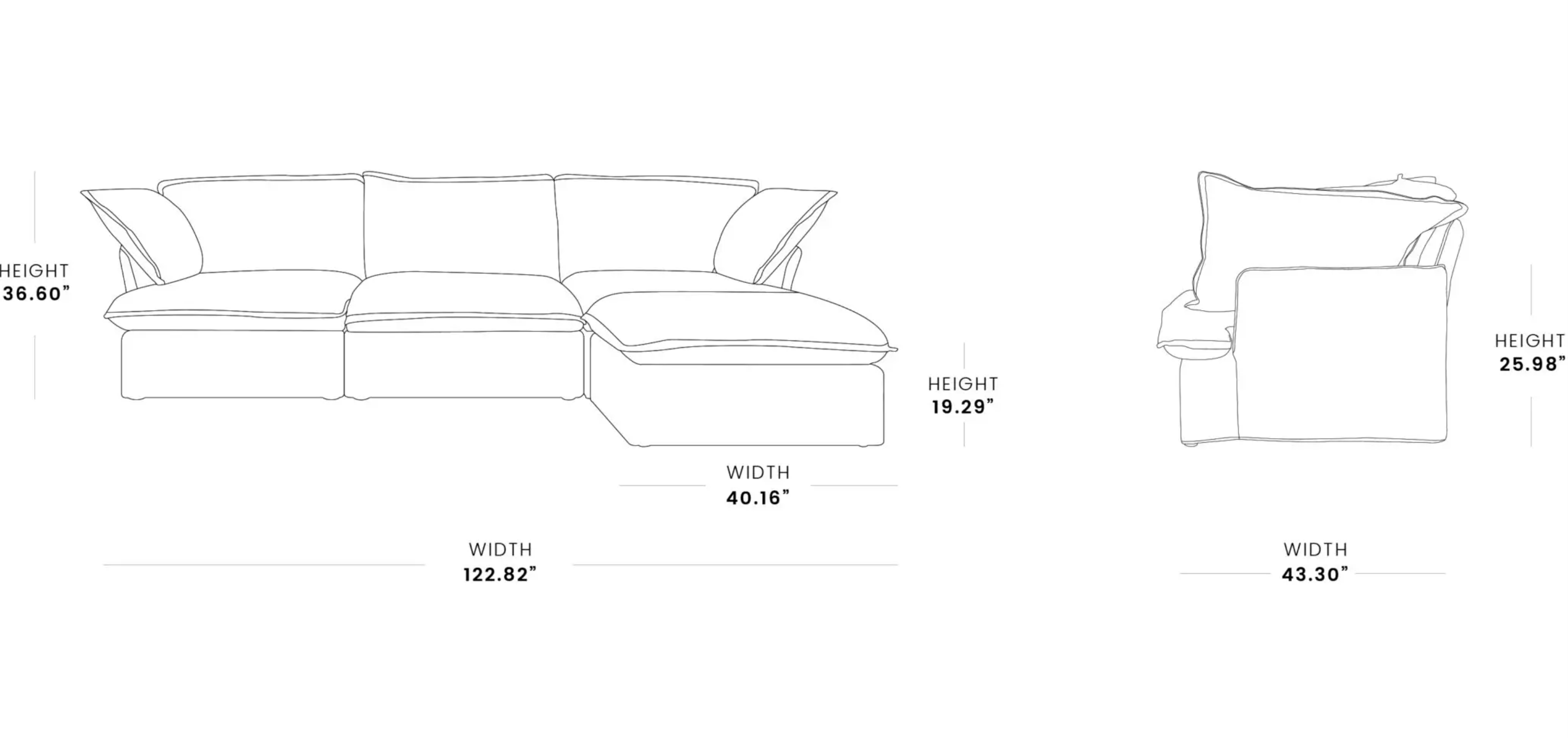 MH-SF120 3+1 sectional sofa dimensions