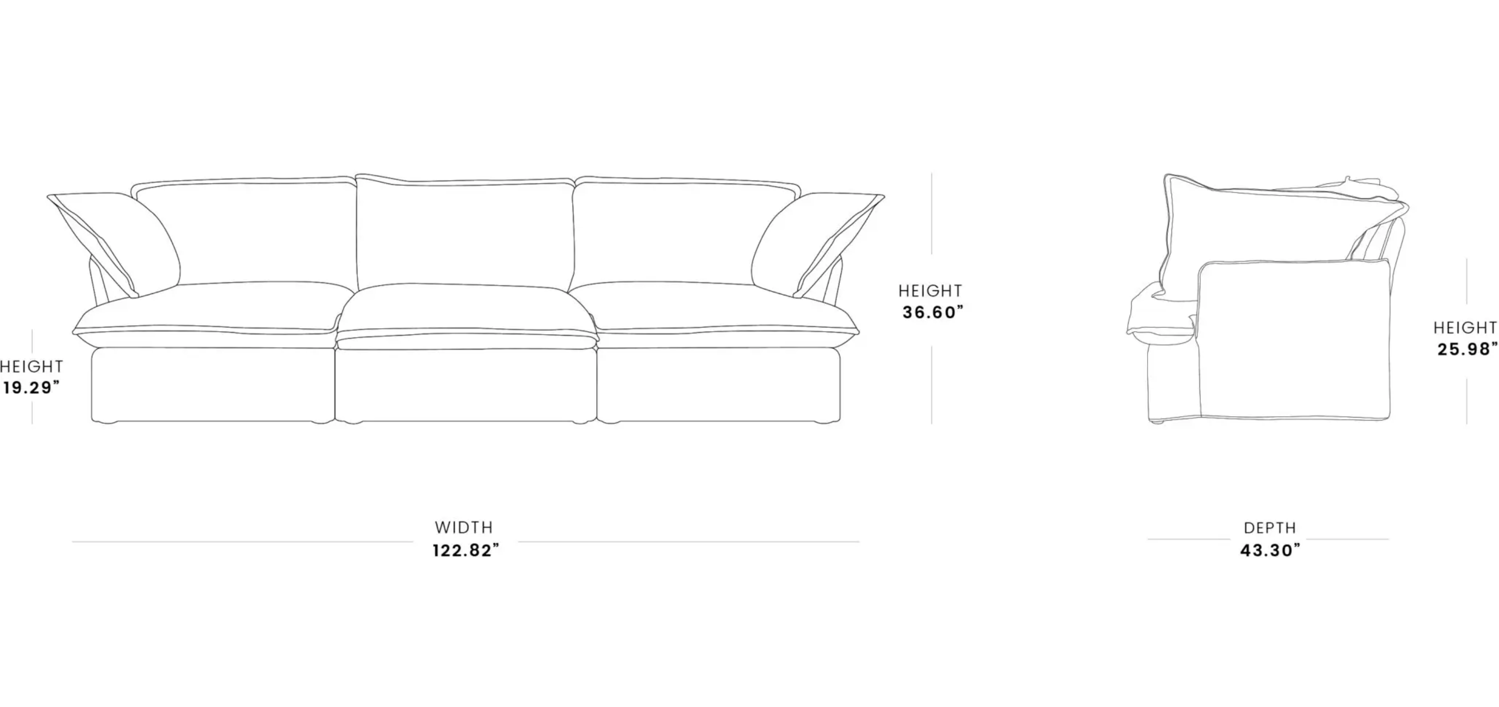 MH-SF120 3 seat sofa dimensions