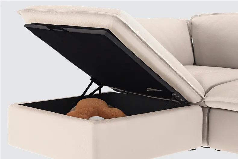 Storage compartment inside the Cove ottoman