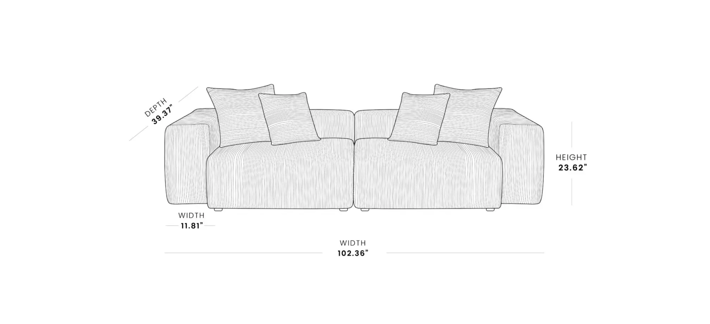MH-SF126 2 seat sofa dimensions