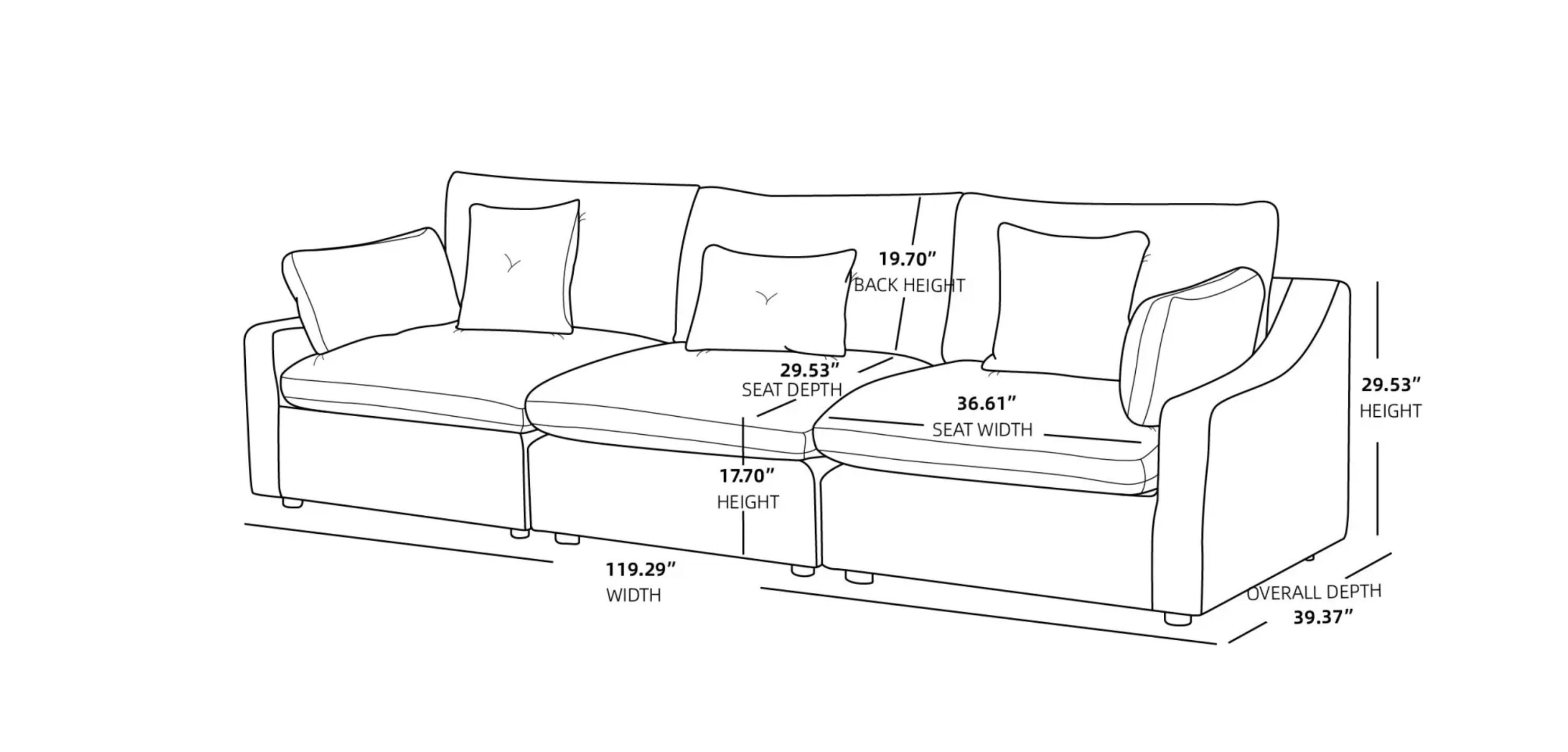 MH-SF140 3 seat sofa dimensions