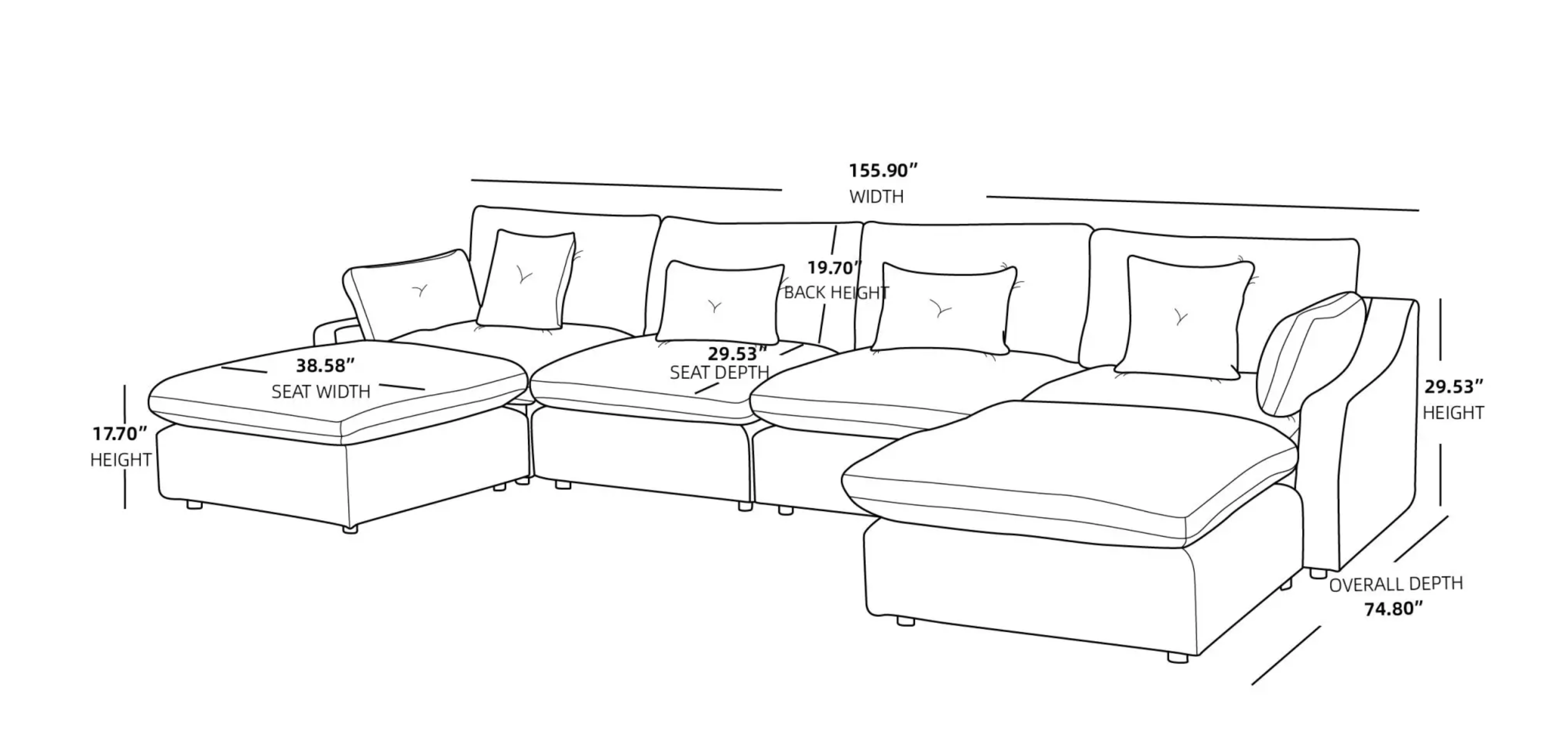 MH-SF140 4+2 U shaped sectional sofa dimensions