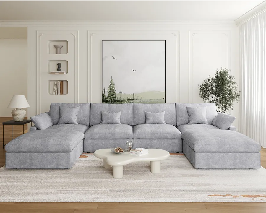Light grey Modwell modular sectional in a bright living room